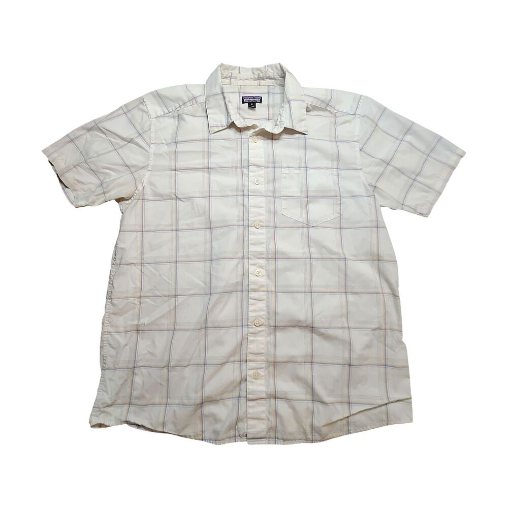 Patagonia White Plaid Print Short Sleeve Button Down Shirt M